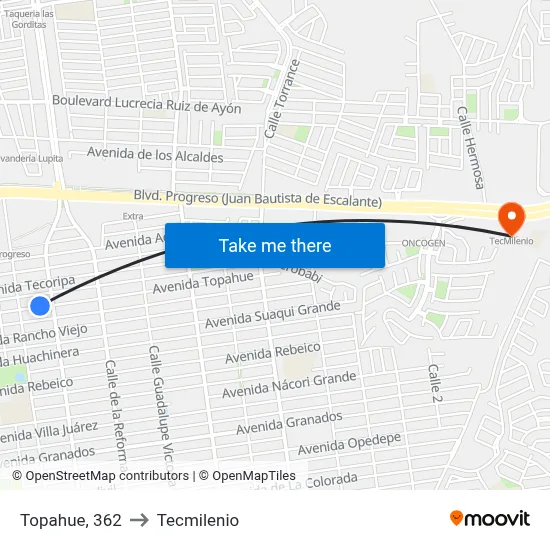 Topahue, 362 to Tecmilenio map