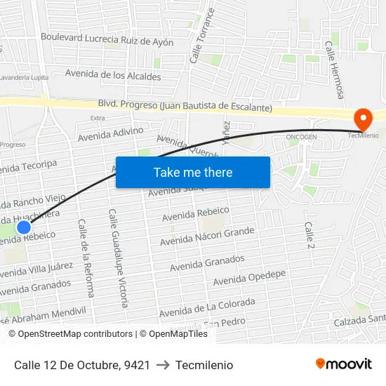 Calle 12 De Octubre, 9421 to Tecmilenio map