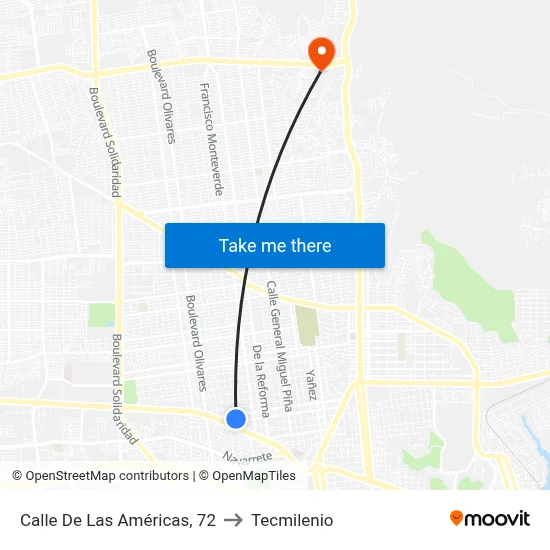 Calle De Las Américas, 72 to Tecmilenio map
