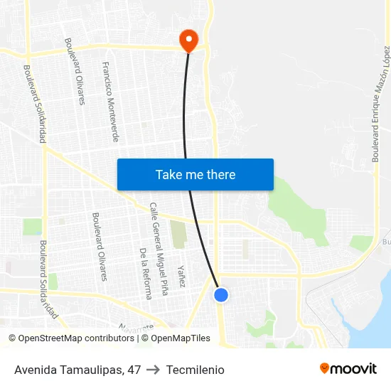 Avenida Tamaulipas, 47 to Tecmilenio map