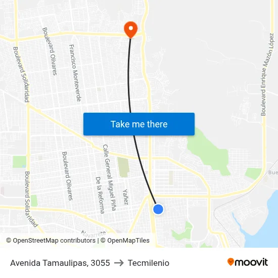 Avenida Tamaulipas, 3055 to Tecmilenio map