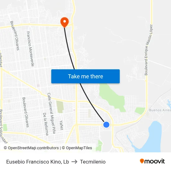Eusebio Francisco Kino, Lb to Tecmilenio map