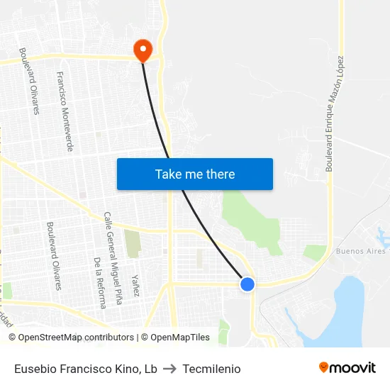 Eusebio Francisco Kino, Lb to Tecmilenio map