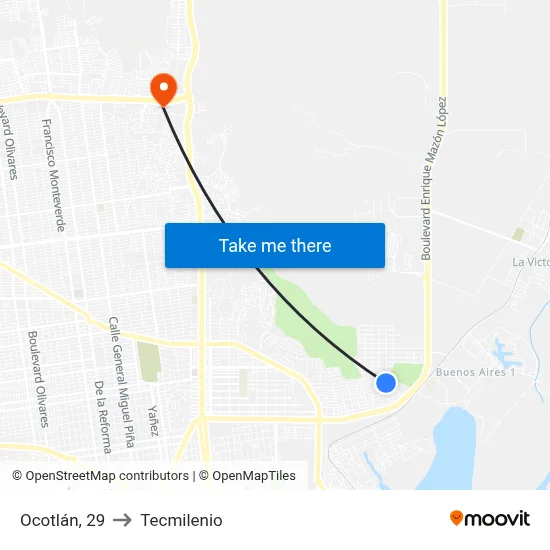 Ocotlán, 29 to Tecmilenio map