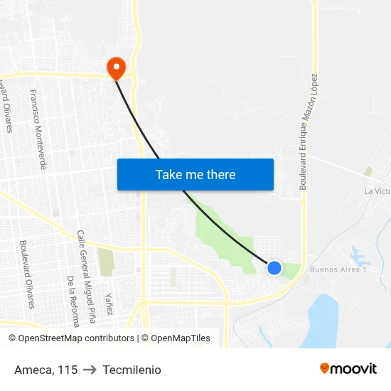 Ameca, 115 to Tecmilenio map