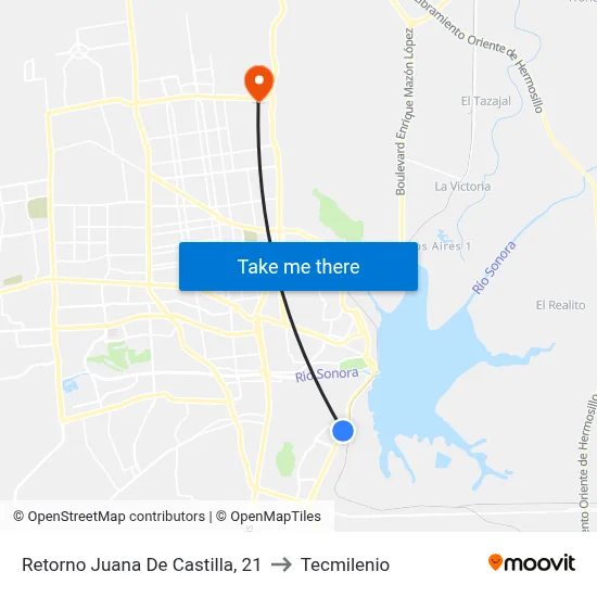 Retorno Juana De Castilla, 21 to Tecmilenio map