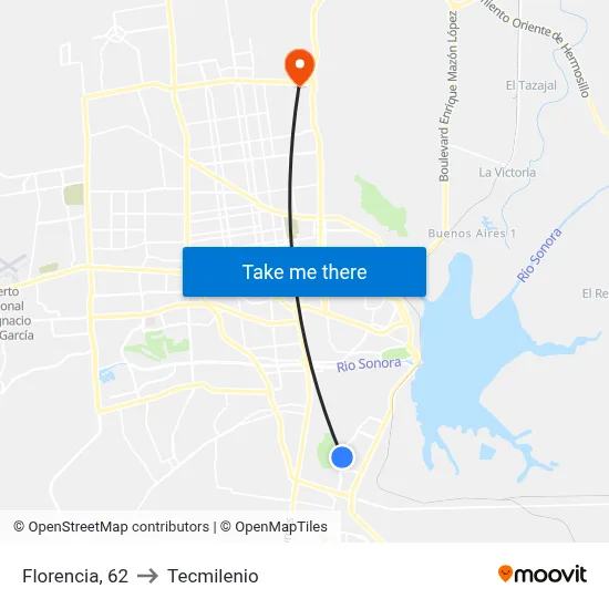 Florencia, 62 to Tecmilenio map