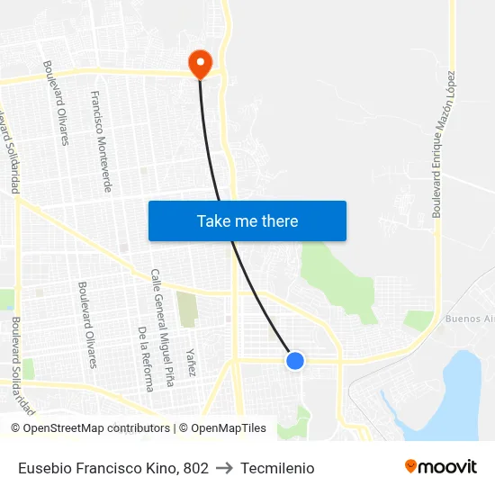 Eusebio Francisco Kino, 802 to Tecmilenio map