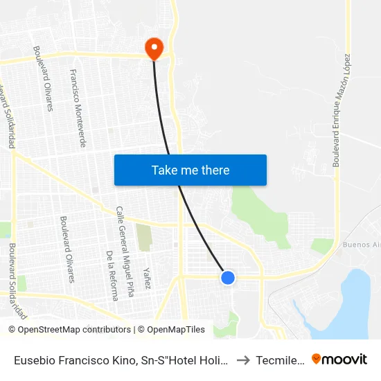 Eusebio Francisco Kino, Sn-S"Hotel Holiday Inn" to Tecmilenio map