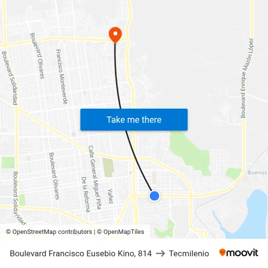 Boulevard Francisco Eusebio Kino, 814 to Tecmilenio map