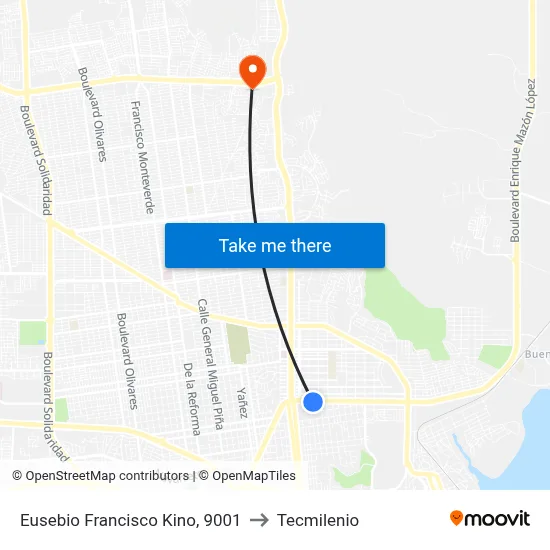 Eusebio Francisco Kino, 9001 to Tecmilenio map
