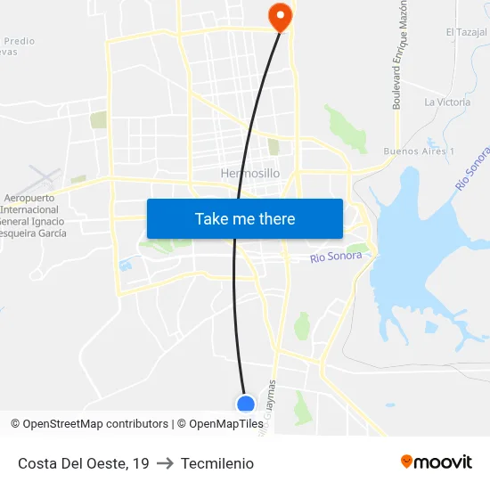 Costa Del Oeste, 19 to Tecmilenio map