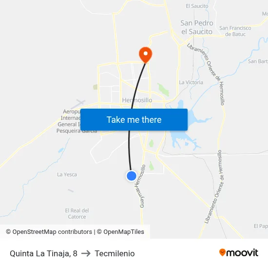 Quinta La Tinaja, 8 to Tecmilenio map