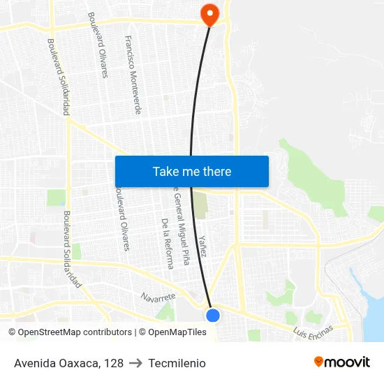 Avenida Oaxaca, 128 to Tecmilenio map