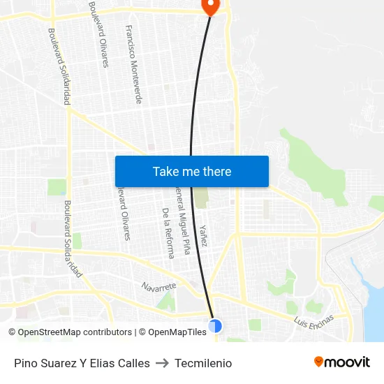 Pino Suarez Y Elias Calles to Tecmilenio map