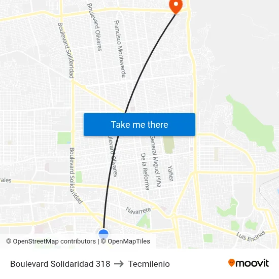 Boulevard Solidaridad 318 to Tecmilenio map