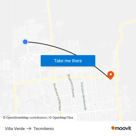 Villa Verde to Tecmilenio map