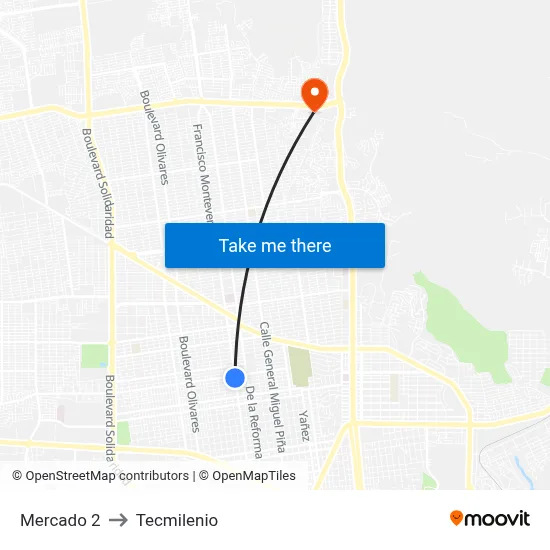 Mercado 2 to Tecmilenio map