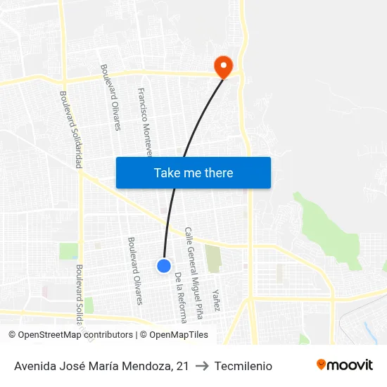 Avenida José María Mendoza, 21 to Tecmilenio map