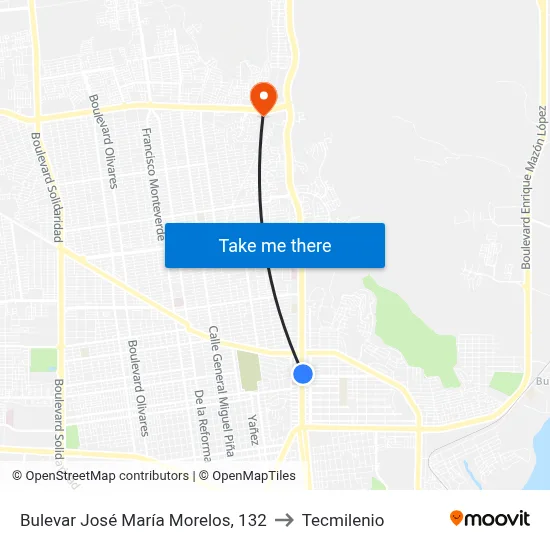 Bulevar José María Morelos, 132 to Tecmilenio map