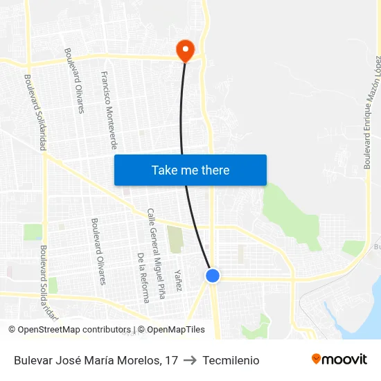 Bulevar José María Morelos, 17 to Tecmilenio map