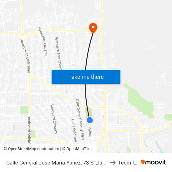 Calle General José María Yáñez, 73-S"Llantera Bringas" to Tecmilenio map
