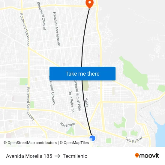 Avenida Morelia 185 to Tecmilenio map