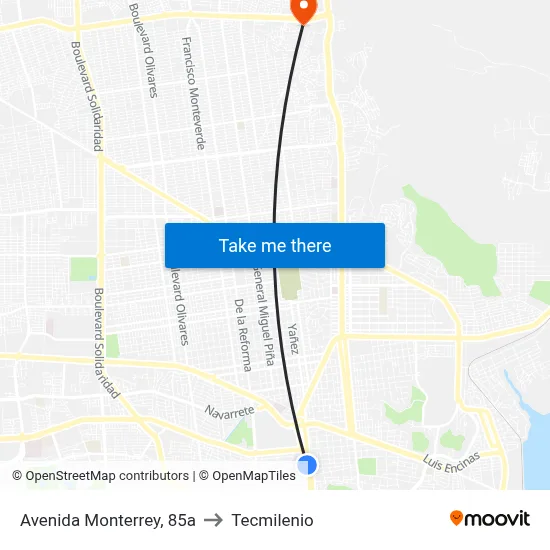 Avenida Monterrey, 85a to Tecmilenio map