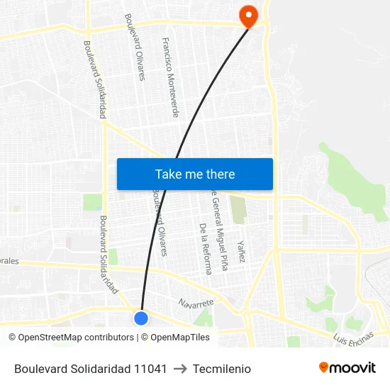 Boulevard Solidaridad 11041 to Tecmilenio map