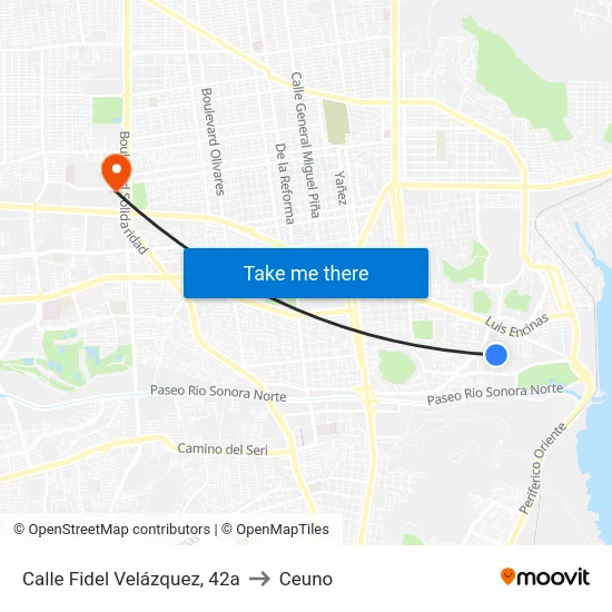 Calle Fidel Velázquez, 42a to Ceuno map
