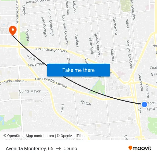 Avenida Monterrey, 65 to Ceuno map