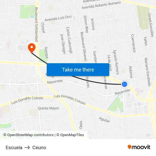 Escuela to Ceuno map