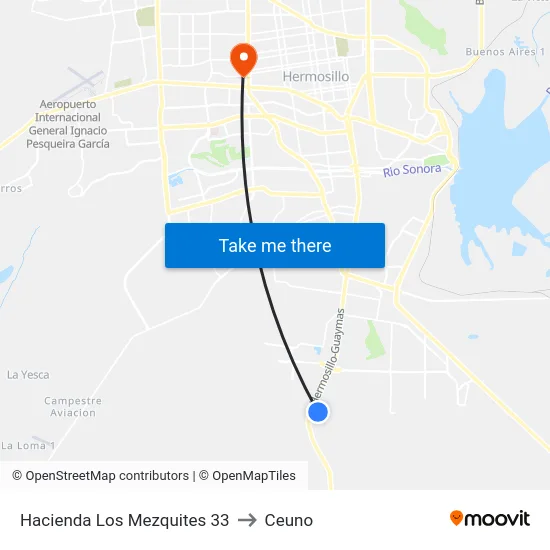 Hacienda Los Mezquites 33 to Ceuno map