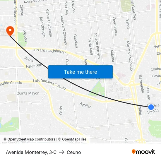 Avenida Monterrey, 3-C to Ceuno map