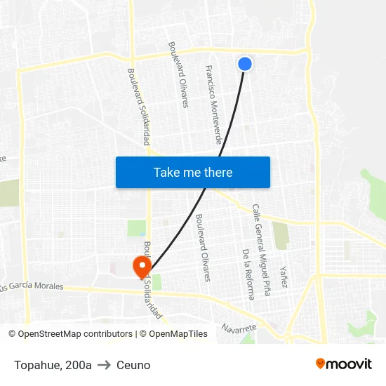 Topahue, 200a to Ceuno map