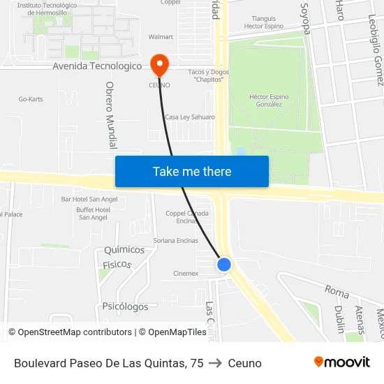 Boulevard Paseo De Las Quintas, 75 to Ceuno map