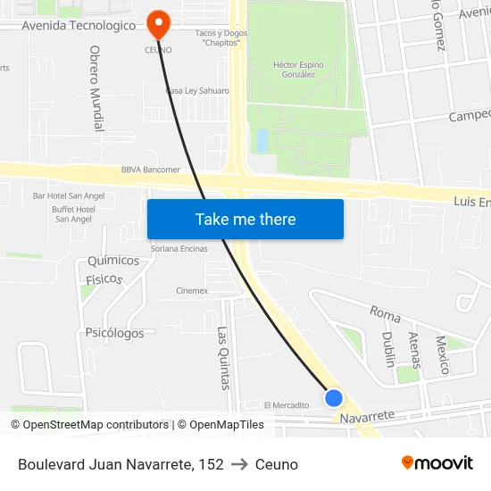 Boulevard Juan Navarrete, 152 to Ceuno map