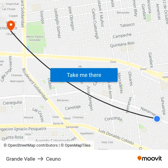 Grande Valle to Ceuno map