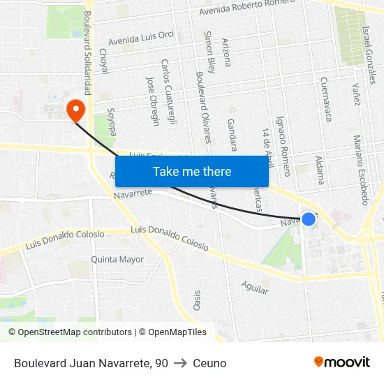 Boulevard Juan Navarrete, 90 to Ceuno map