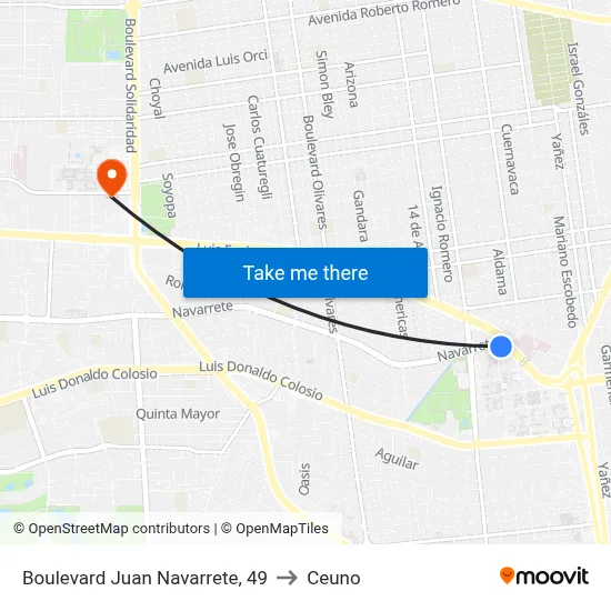 Boulevard Juan Navarrete, 49 to Ceuno map