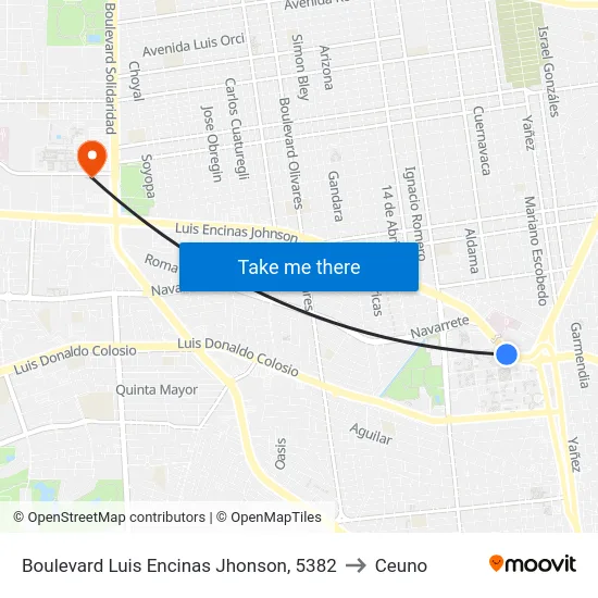 Boulevard Luis Encinas Jhonson, 5382 to Ceuno map