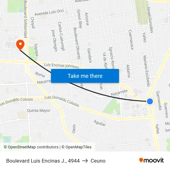 Boulevard Luis Encinas J., 4944 to Ceuno map