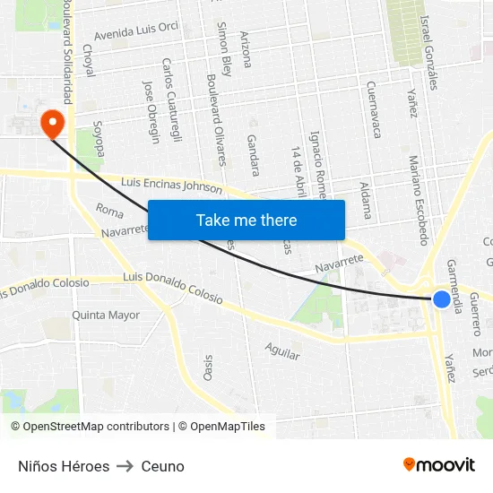 Niños Héroes to Ceuno map