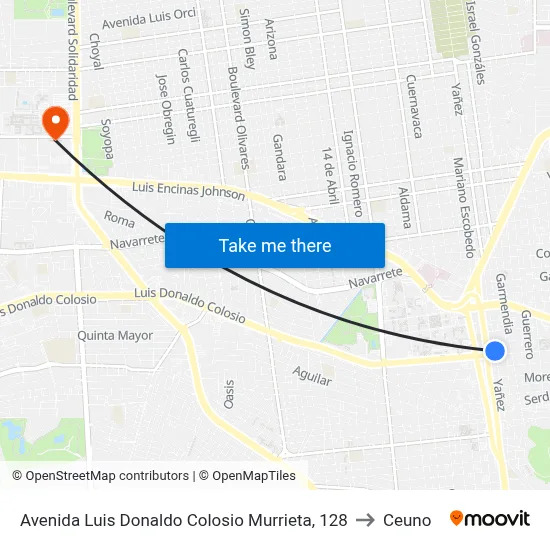 Avenida Luis Donaldo Colosio Murrieta, 128 to Ceuno map