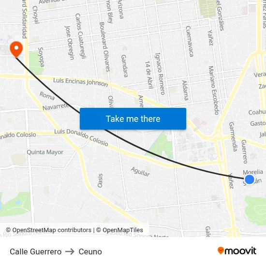 Calle Guerrero to Ceuno map