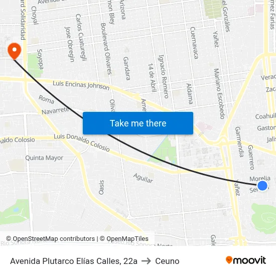Avenida Plutarco Elías Calles, 22a to Ceuno map
