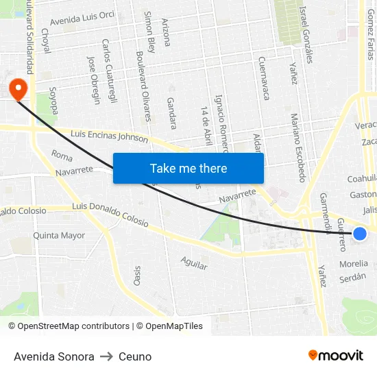 Avenida Sonora to Ceuno map