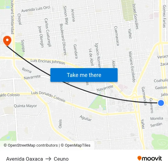 Avenida Oaxaca to Ceuno map
