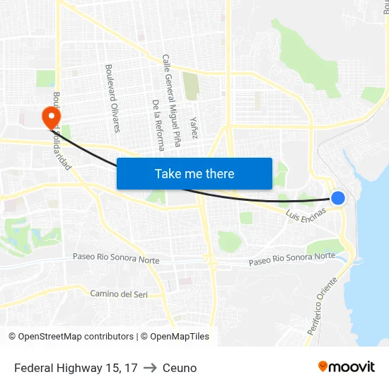 Federal Highway 15, 17 to Ceuno map