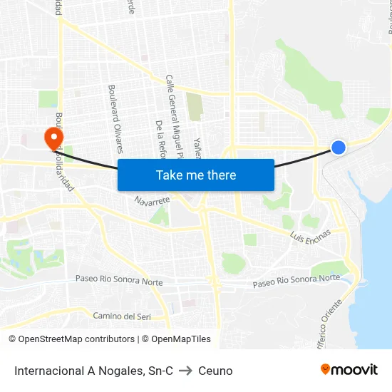 Internacional A Nogales, Sn-C to Ceuno map